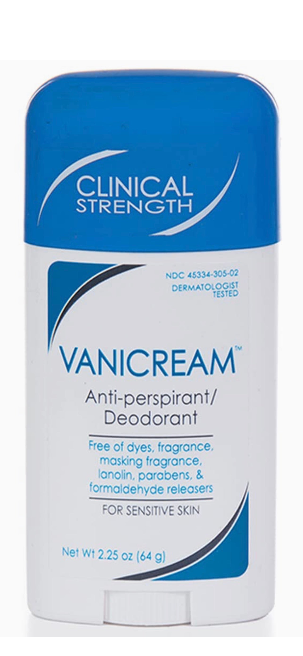 Vanicream ANTI-PERSPIRANT DEODORANT UNSCENTED for SENSITIVE SKIN 2.25 oz Clinical-Strength Deodorant with 24-Hour Protection - Supporting ORCRF.org