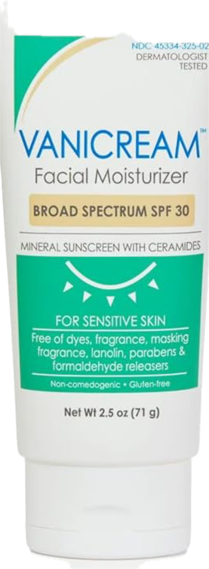 Vanicream FACIAL MOISTURIZER SPF 30 with ZINK OCXIDE Broad Spectrum Unscented for SENSITIVE SKIN 2.5oz 71g - Supporting ORCRF.org