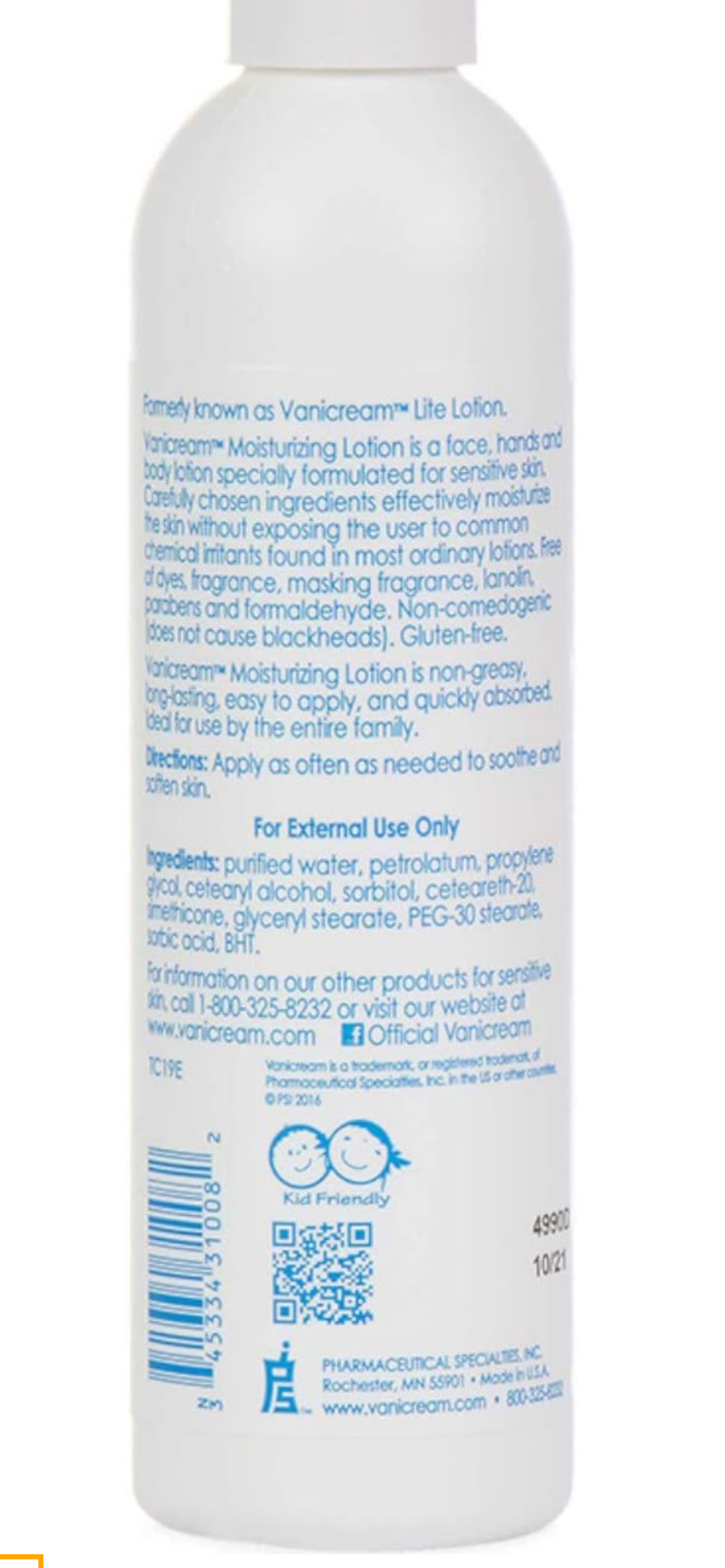 Vanicream MOISTURIZING SKIN LITE LOTION for SENSITIVE SKIN 8oz Ounce 227g - Supporting ORCRF.org